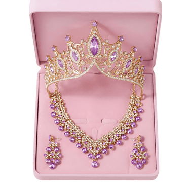 Women's Crown 3-Piece Set of Artificial Crystal Sweet Birthday Jewelry, Drestiny, Sets, Jewelry Sets, Crowns, Tiaras, Necklaces, Earrings, United States, USA, Canada, Australia New Zealand, United Kingdom, UK, Black, White, Gold, Silver, Green, Red, Pink, Blue, Purple, Champagne, tiara necklace and earring set, bridal jewelry set tiara, prom jewelry set tiara, wedding jewelry set tiara necklace earrings, shopdrestiny.com